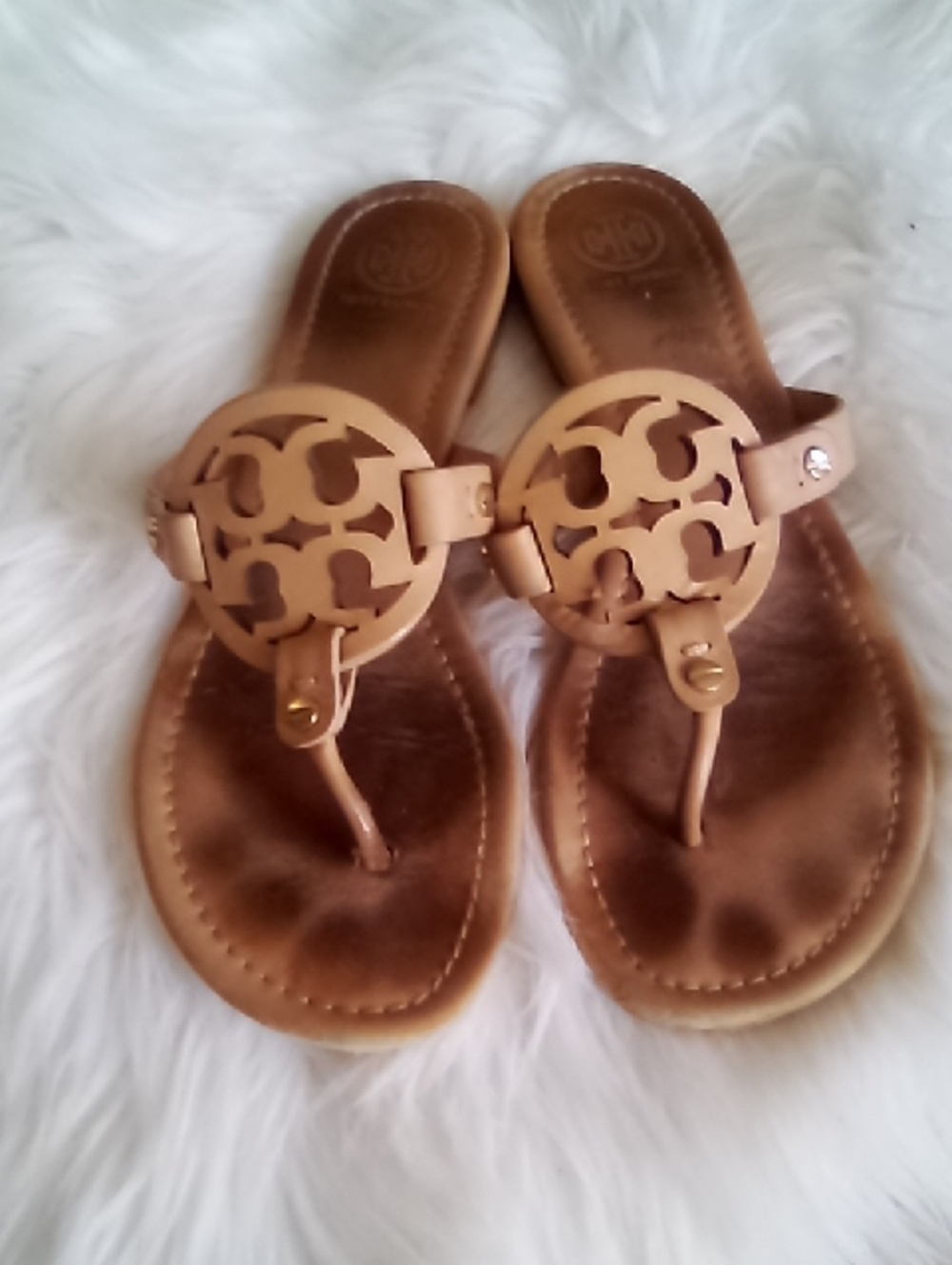Tory Burch Tan Logo Thong Wedge Sandals